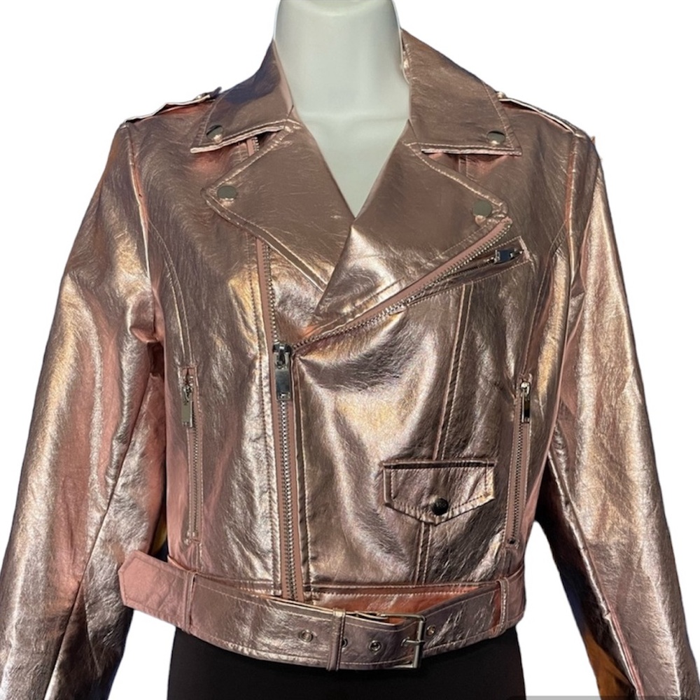 Taylor Swift eras tour inspired pink metallic shiny biker jacket